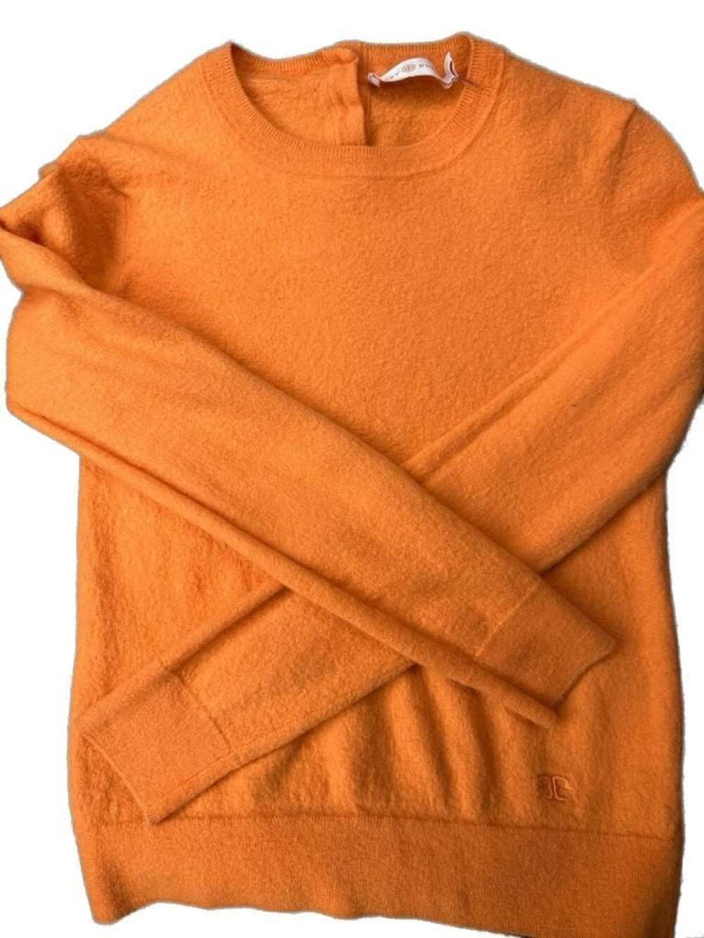Tory Burch 100% Cashmere Orange Crewneck Sweater.  Back Logo Buttons Child XS.